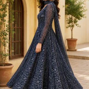 Midnight Grace Printed Anarkali Set