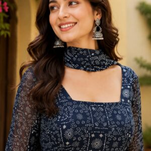 Midnight Grace Printed Anarkali Set